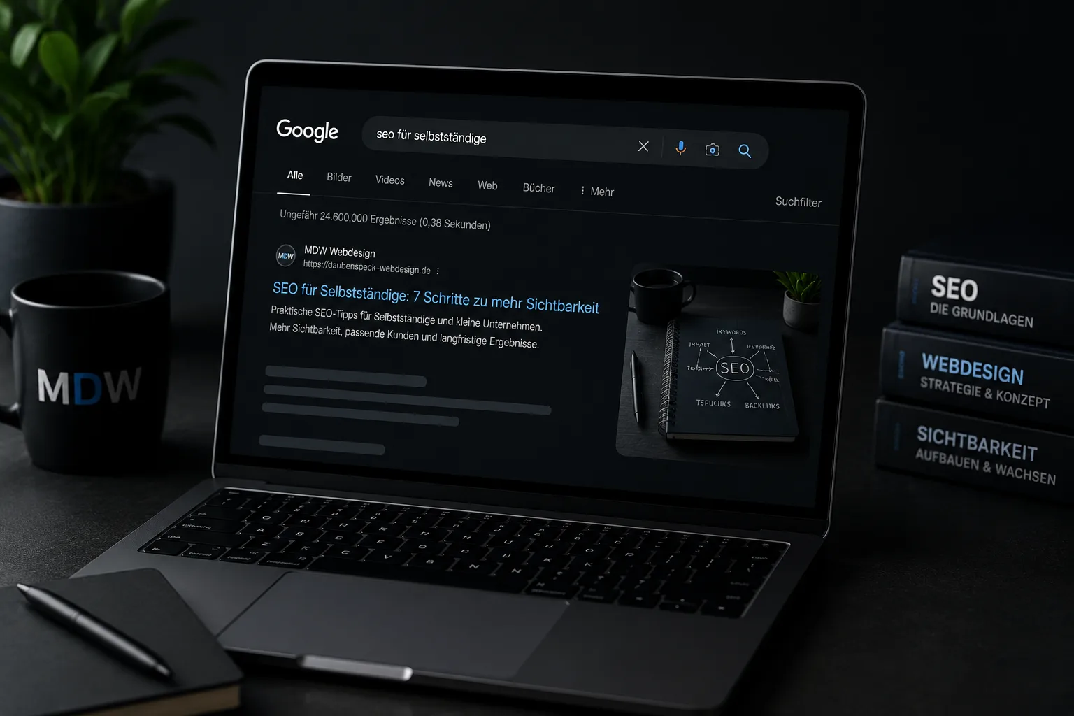 Google-Suchergebnis für MDW Webdesign – SEO für Selbstständige